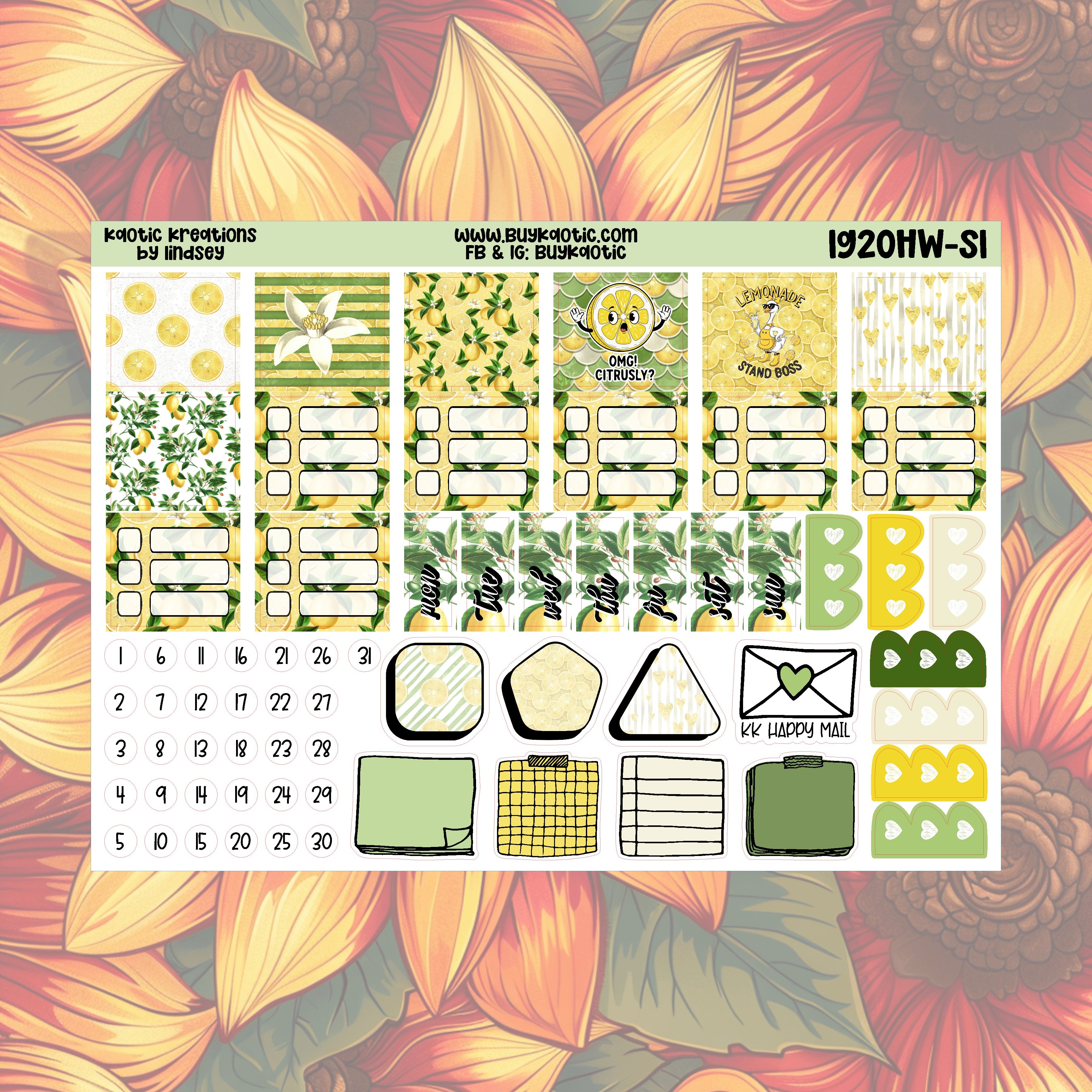 Lemonade Hobo Weeks Weekly Sticker Kit