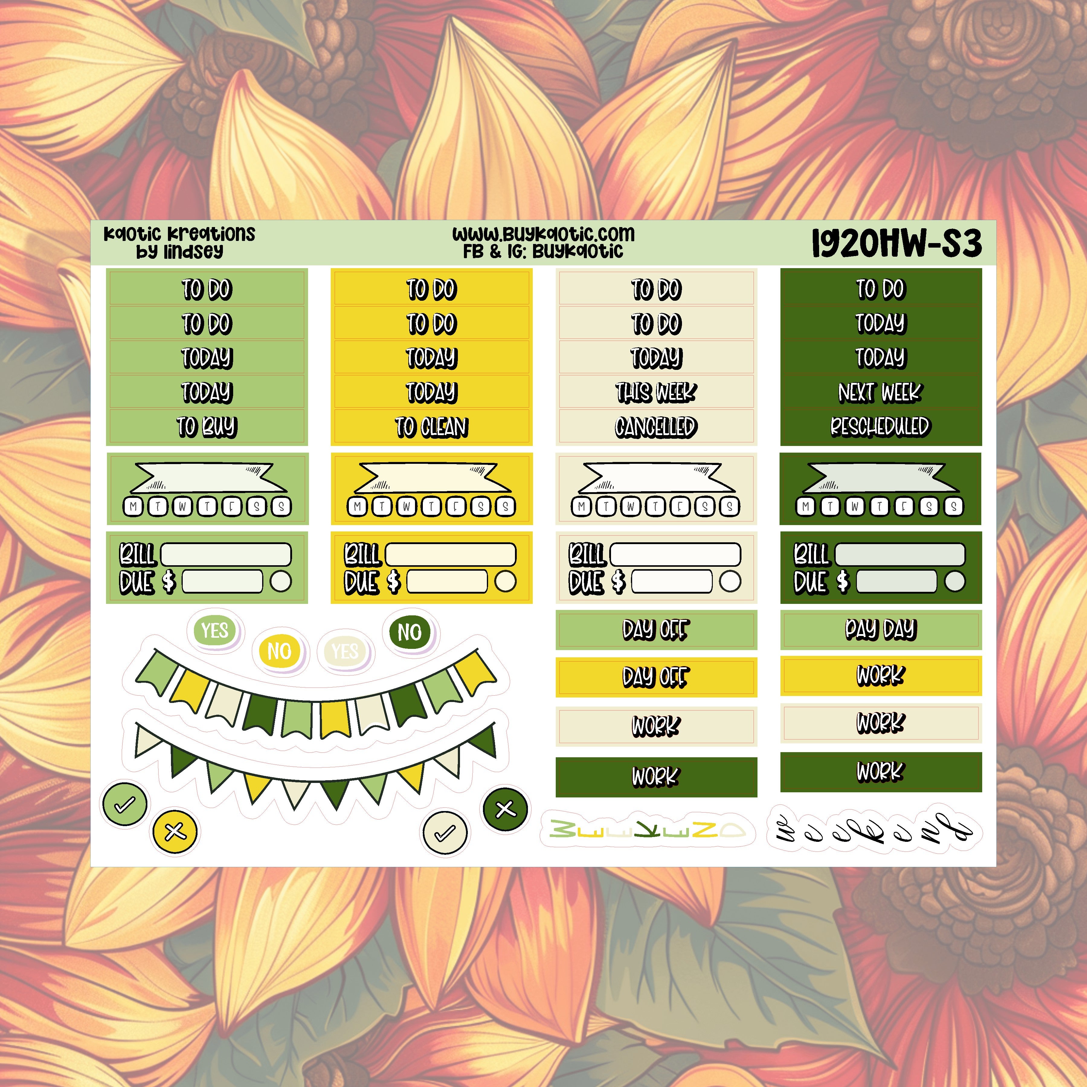 Lemonade Hobo Weeks Weekly Sticker Kit