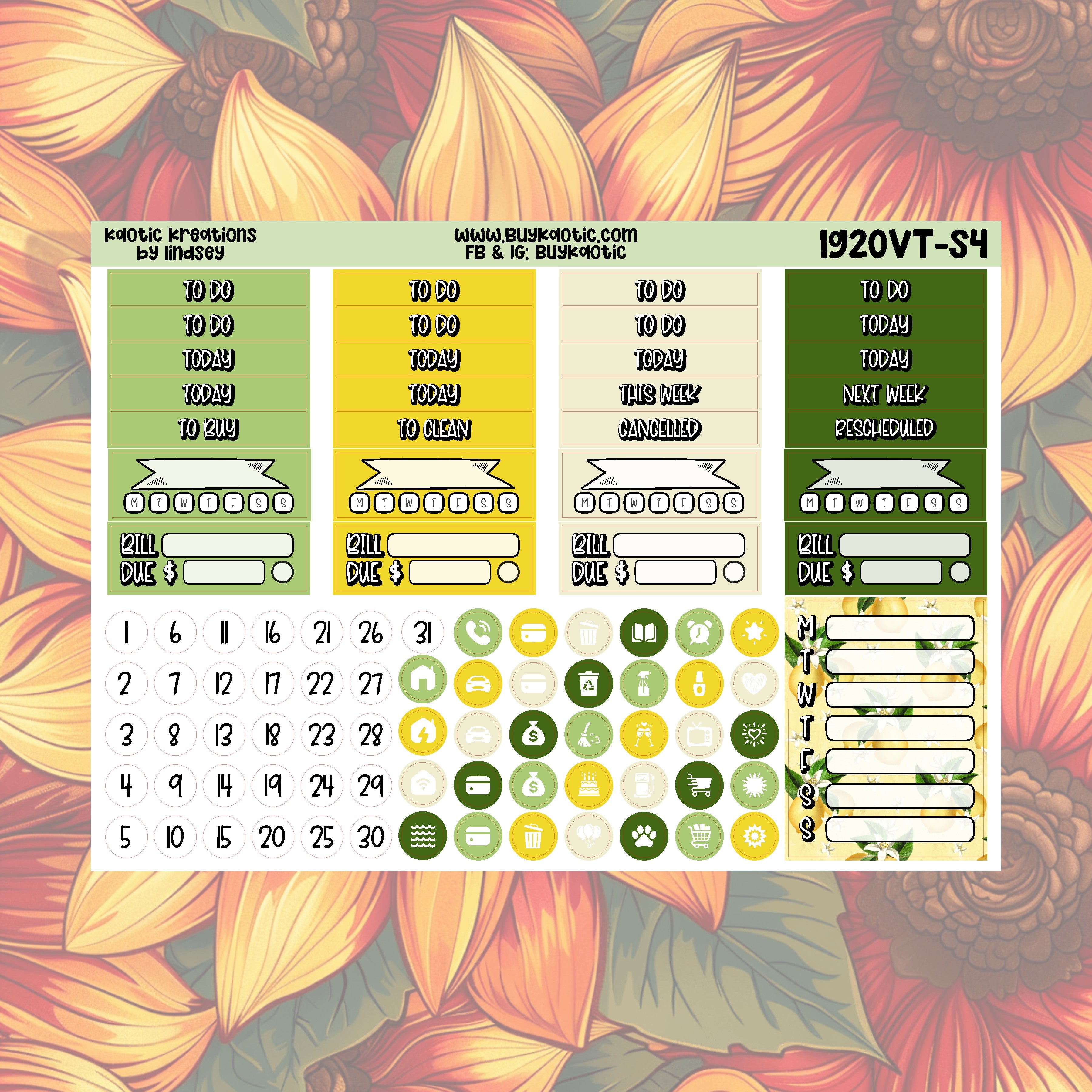 Lemonade Vertical Tall Weekly Sticker Kit