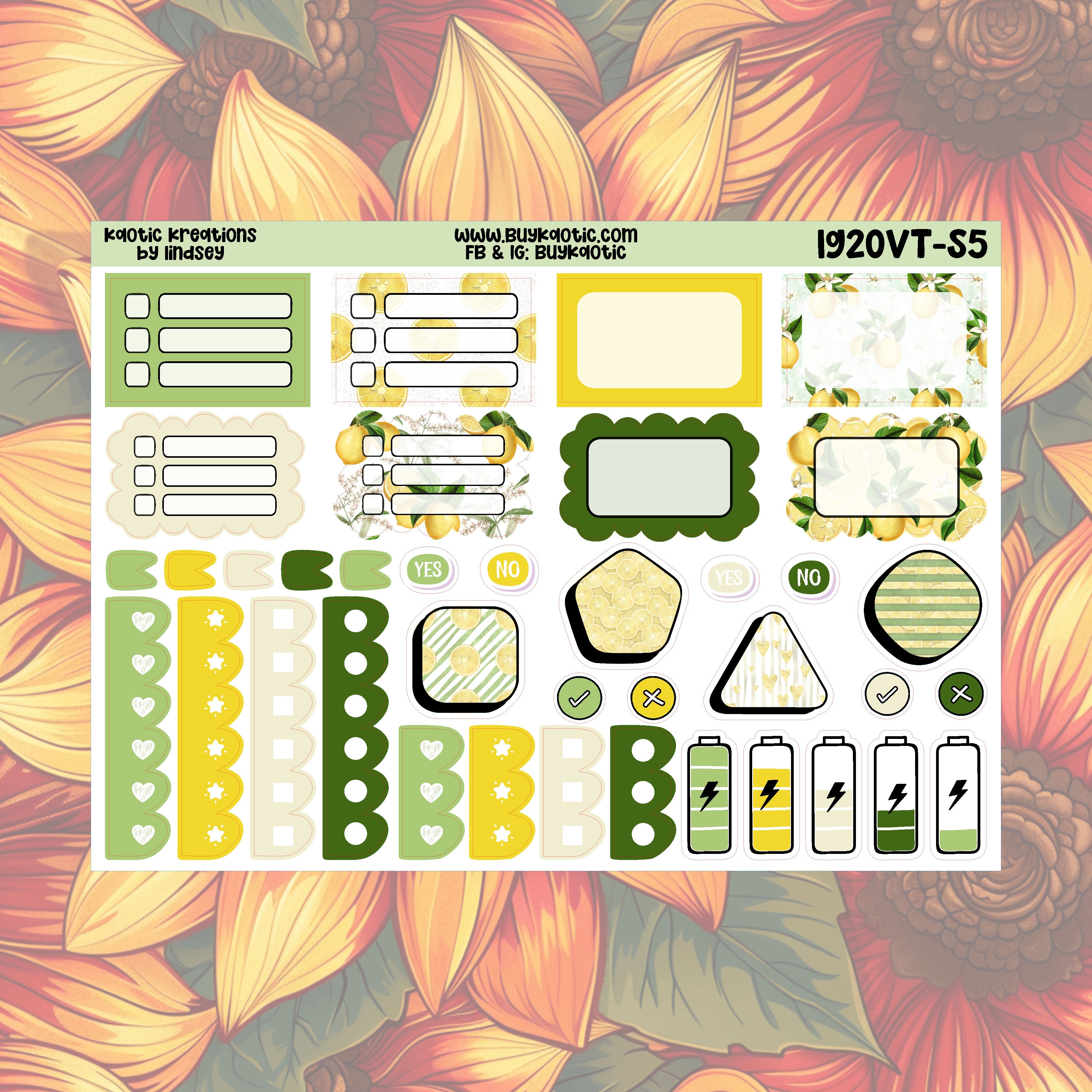 Lemonade Vertical Tall Weekly Sticker Kit