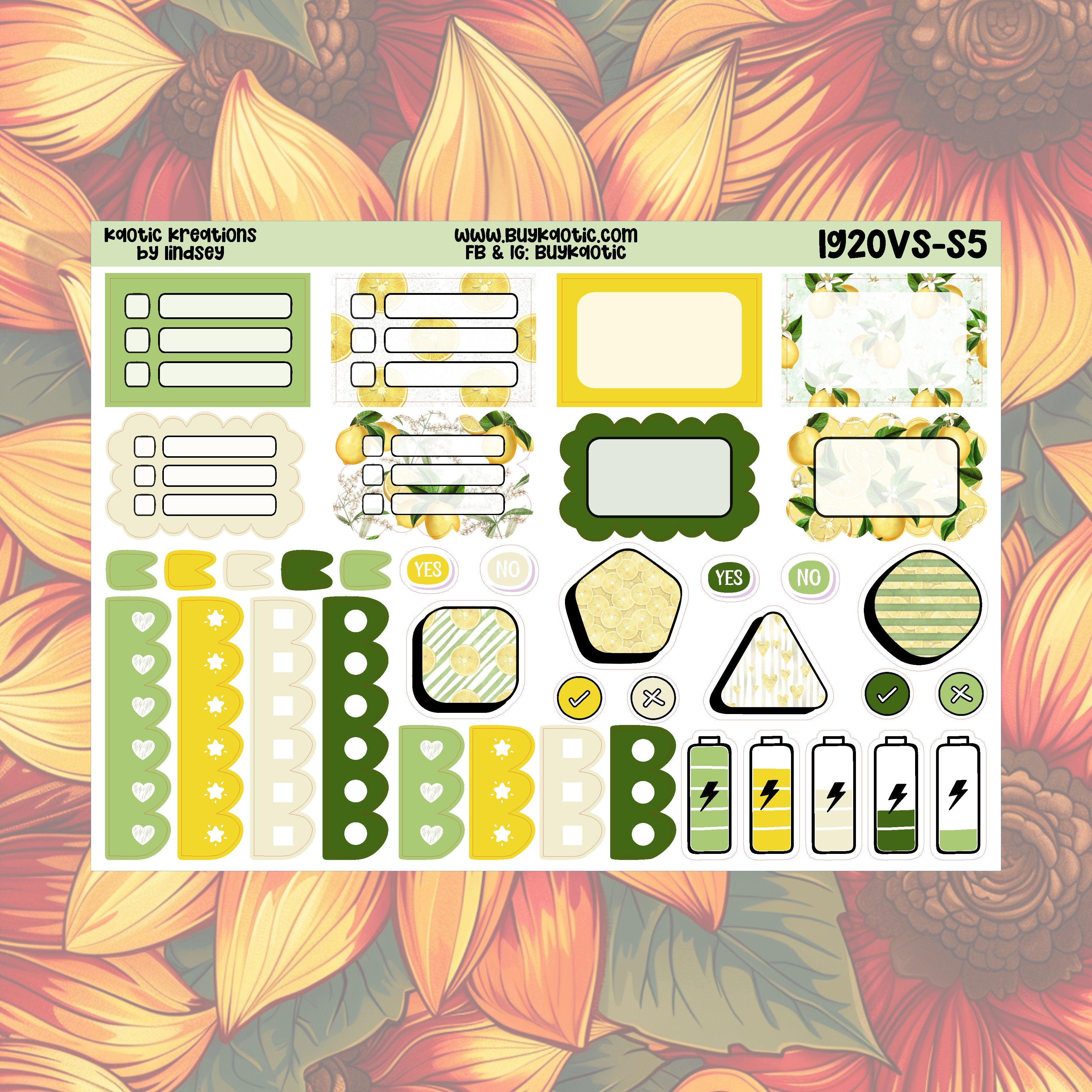 Lemonade Vertical Small Weekly Sticker Kit